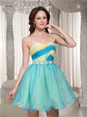 Multi-color Cross Ruching Aqua And Yellow Mini Prom Dress For Commencement