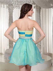 Multi-color Cross Ruching Aqua And Yellow Mini Prom Dress For Commencement