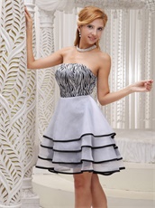 White Tiered Skirt With Black Border Short Prom Dress Zebra Fabric Underdress