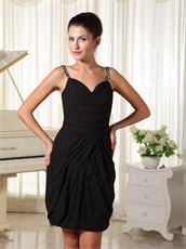 Black V-neck Straps Lower Back Mini-length Cocktail Gowns Mature