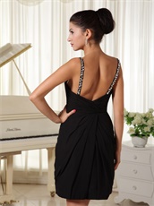 Black V-neck Straps Lower Back Mini-length Cocktail Gowns Mature