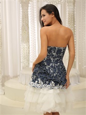 Leisure Ivory Tulle Short Cocktail Prom Dress Pale Denim Lace