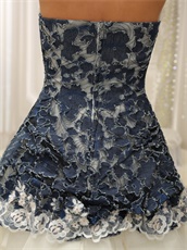 Leisure Ivory Tulle Short Cocktail Prom Dress Pale Denim Lace