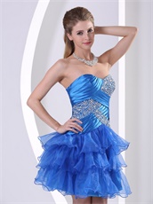 Royal Blue Ruched Dropped Waist Cocktail Dress Featured Layered Skirt
