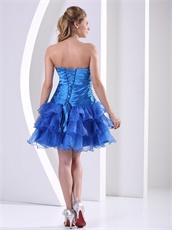 Royal Blue Ruched Dropped Waist Cocktail Dress Featured Layered Skirt