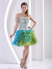 Brand New Green And Aqua MultiLayer Cocktail Dress Sequin Bodice