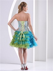Brand New Green And Aqua MultiLayer Cocktail Dress Sequin Bodice