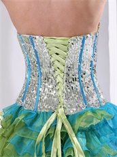 Brand New Green And Aqua MultiLayer Cocktail Dress Sequin Bodice