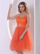 Orange Red Spagetti Straps Cocktail Dress Graduation Ceremony Wear