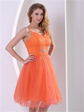 Orange Red Spagetti Straps Cocktail Dress Graduation Ceremony Wear