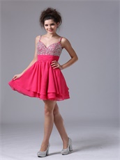 Fuchsia Spaghetti Straps Gilrish Cocktail Prom Dress For Dance Party