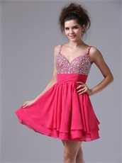 Fuchsia Spaghetti Straps Gilrish Cocktail Prom Dress For Dance Party