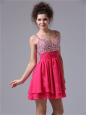 Fuchsia Spaghetti Straps Gilrish Cocktail Prom Dress For Dance Party