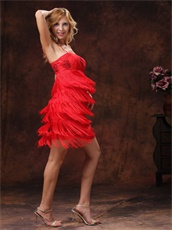 Spaghetti Straps Layers Red Tassels Latin Dance Dress Charming