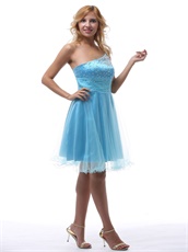 Cheap Single Left Strap Aqua Blue Short Tulle Prom Dresses Shop