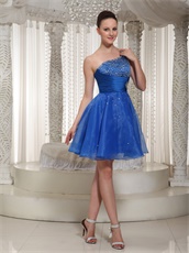 Dignified Royal Blue Organza Single Strap Knee Length Cocktail Dress Bustle