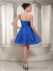 Dignified Royal Blue Organza Single Strap Knee Length Cocktail Dress Bustle