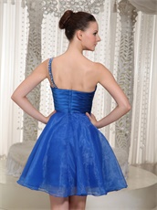 Dignified Royal Blue Organza Single Strap Knee Length Cocktail Dress Bustle