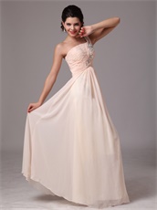 One Shoulder Pearl Champagne Prom Gowns With One Shoulder Skirt