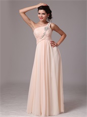 One Shoulder Pearl Champagne Prom Gowns With One Shoulder Skirt