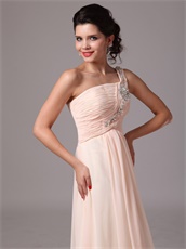 One Shoulder Pearl Champagne Prom Gowns With One Shoulder Skirt