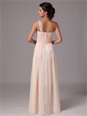 One Shoulder Pearl Champagne Prom Gowns With One Shoulder Skirt