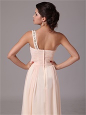 One Shoulder Pearl Champagne Prom Gowns With One Shoulder Skirt