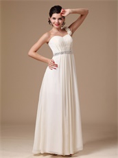 Silver Beading Banquet Prom Gowns One Shoulder Cream Chiffon Long