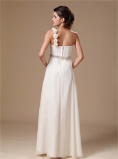 Silver Beading Banquet Prom Gowns One Shoulder Cream Chiffon Long