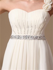 Silver Beading Banquet Prom Gowns One Shoulder Cream Chiffon Long