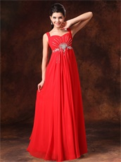 Beaded Straps Prom Dress With Empire Red Chiffon Skirt Cheap Price