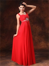 Beaded Straps Prom Dress With Empire Red Chiffon Skirt Cheap Price