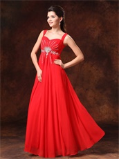 Beaded Straps Prom Dress With Empire Red Chiffon Skirt Cheap Price