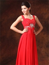 Beaded Straps Prom Dress With Empire Red Chiffon Skirt Cheap Price