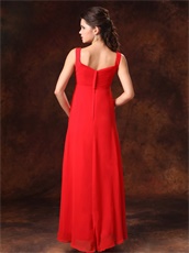 Beaded Straps Prom Dress With Empire Red Chiffon Skirt Cheap Price