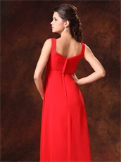 Beaded Straps Prom Dress With Empire Red Chiffon Skirt Cheap Price