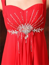Beaded Straps Prom Dress With Empire Red Chiffon Skirt Cheap Price