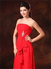Strapless Red Chiffon Prom Gowns Formal Celebrity Wear