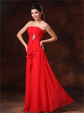 Strapless Red Chiffon Prom Gowns Formal Celebrity Wear