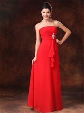 Strapless Red Chiffon Prom Gowns Formal Celebrity Wear