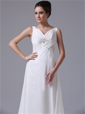 Empire Beaded Decorate Waist V-Neck Chiffon Mother Formal Dress