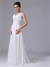 Empire Beaded Decorate Waist V-Neck Chiffon Mother Formal Dress