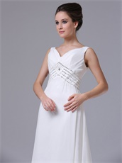 Empire Beaded Decorate Waist V-Neck Chiffon Mother Formal Dress