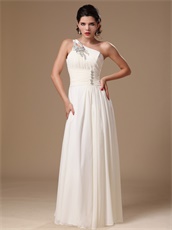 One Shoulder Ivory Empire Chiffon Skirt Prom Gowns Top Selller