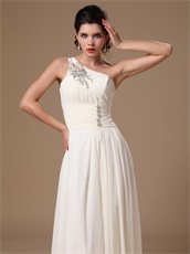 One Shoulder Ivory Empire Chiffon Skirt Prom Gowns Top Selller