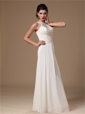One Shoulder Ivory Empire Chiffon Skirt Prom Gowns Top Selller