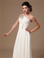 One Shoulder Ivory Empire Chiffon Skirt Prom Gowns Top Selller