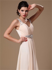 V-neck Empire Custom Made Prom Gowns By Beige Champagne Chiffon