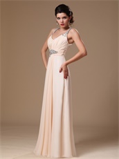 V-neck Empire Custom Made Prom Gowns By Beige Champagne Chiffon