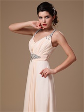 V-neck Empire Custom Made Prom Gowns By Beige Champagne Chiffon